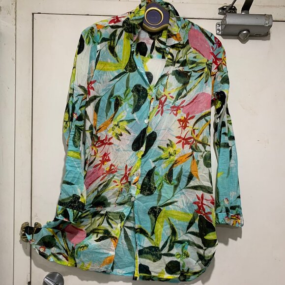 ORANGE FASHION VILLAGE FLORAL PRINT SHIRTS SIZE S/M - Picture 1 of 7